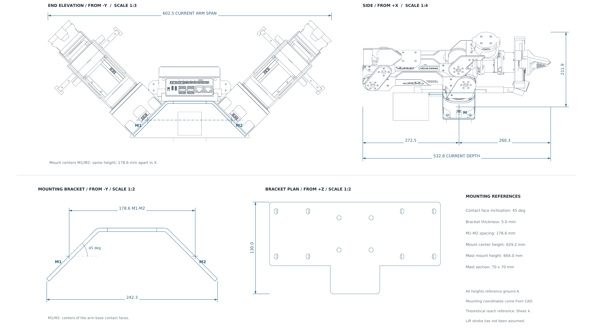 Upper assembly and arm mounting geometry